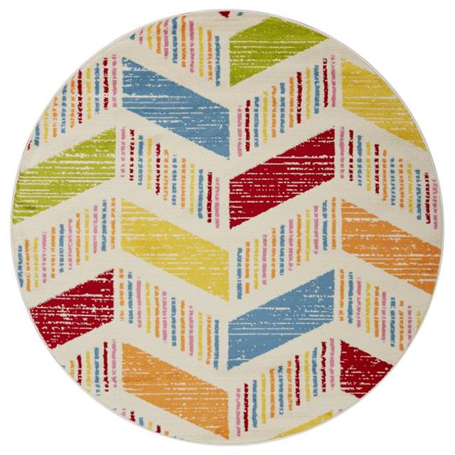 LR Home WHIMS81265CRO48RD Whimsical Flying Arrows Round Indoor Area Rug, Cream & Orange - 4 ft. 8 in.