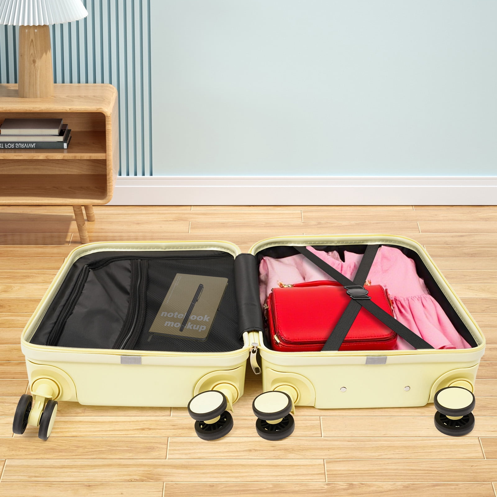 34*23*53cm Freestanding Travel Luggage Suitcase Adjustable Yellow Carry on Luggage with Cup Holder