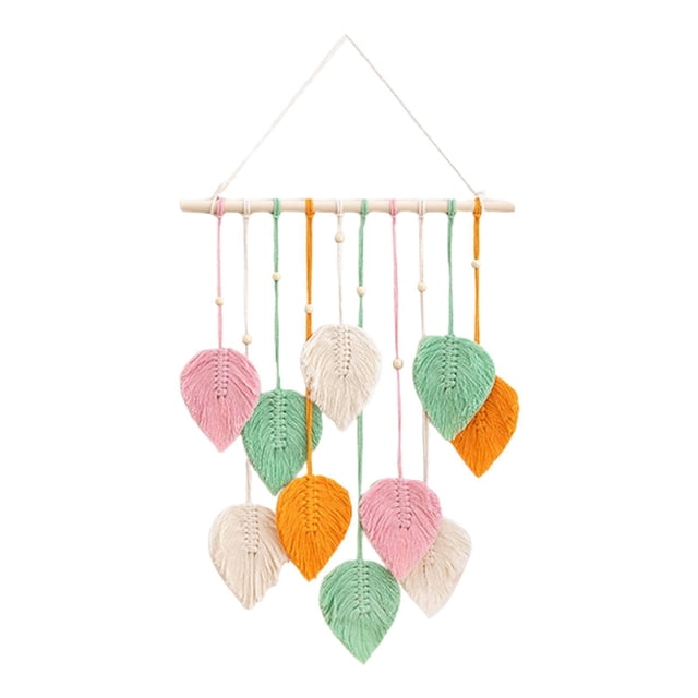 Macramé para colgar en la pared, decoración de pared, adorno de fondo, tapiz bohemio, borlas de hojas de macramé para apartamento, hogar, dormitorio, Naranja
