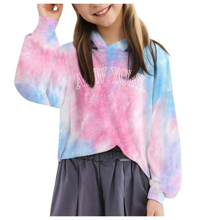 

Gvdentm Girls Hoodie Casual Long Sleeve Crewneck Loose Tie Dye Sweatshirts Pullover Tops Light Blue 8-9 Years