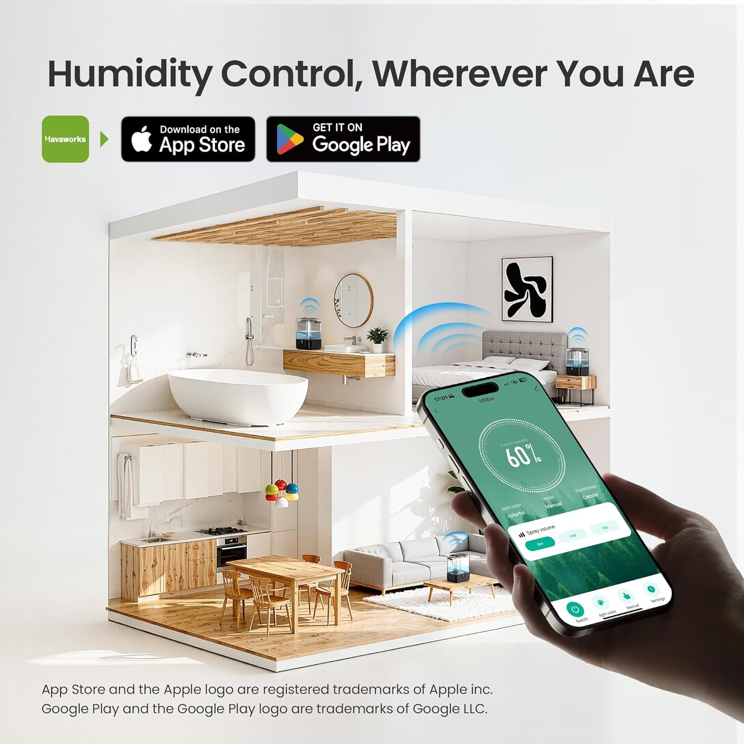 Smart Humidifiers for Bedroom Large Room Home, 6L Cool Mist Top Fill Humidifier with Essential Oil Diffuser, Black