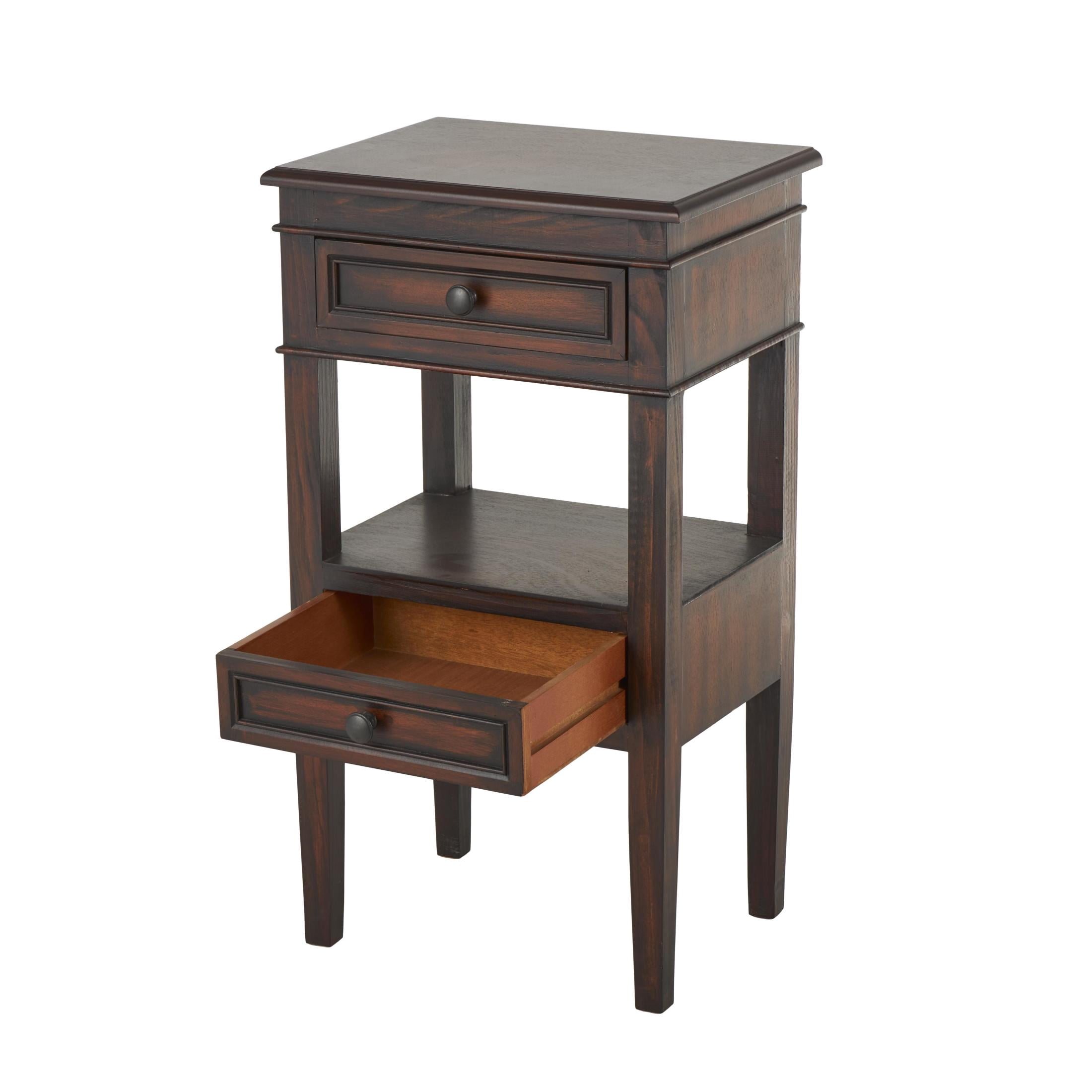 DecMode 16" x 29" Brown Wood Square 2 Drawer and 1 Shelf Accent Table, 1-Piece