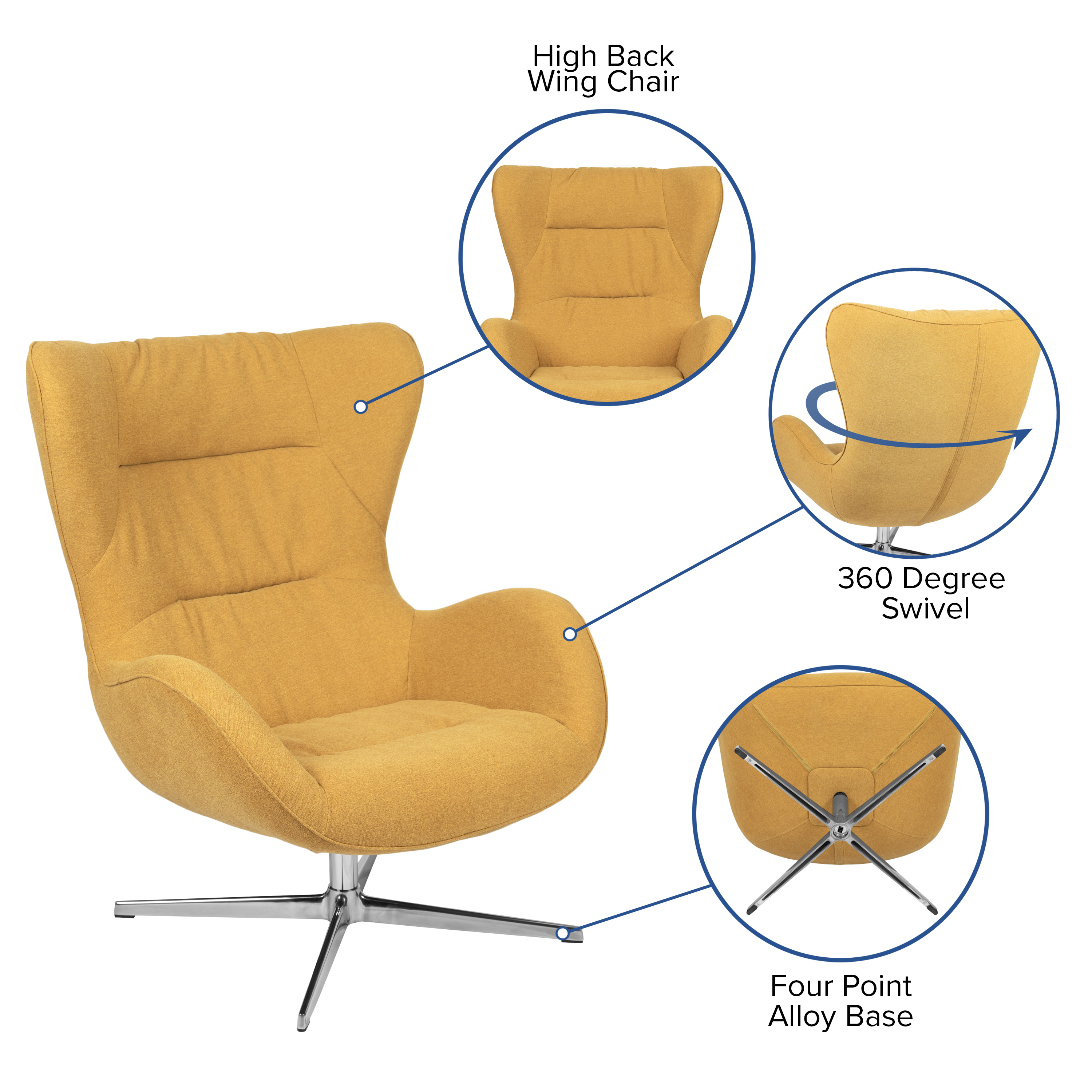 Citron Fabric Swivel Wing Chair and Ottoman Set
