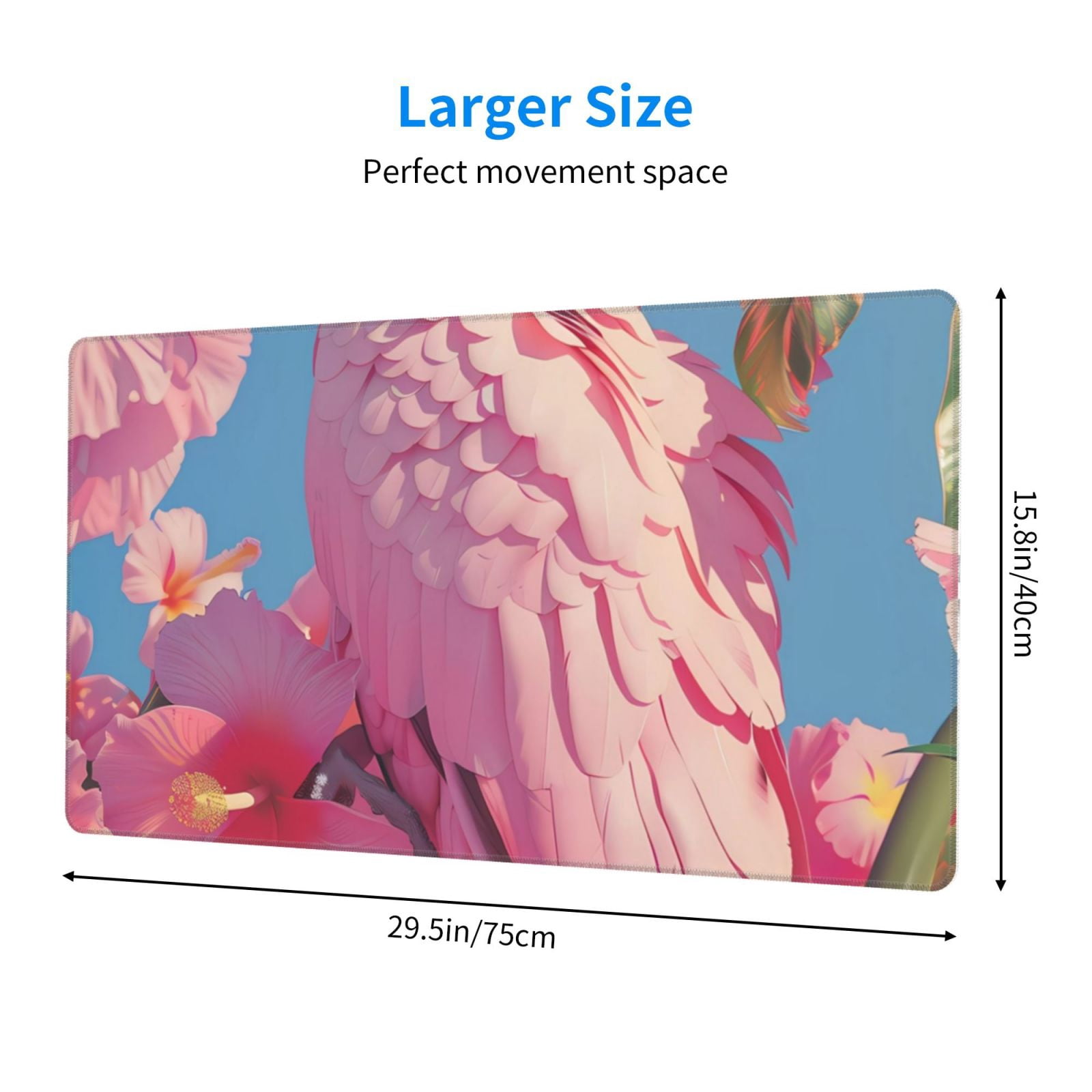Kdxio Pink Parrot Tropical Blossoms Print Large Gaming Mouse Pad,Non-Slip Base,Water Resist Keyboard Pad for Gamer,Office & Home,29.5 x 15.8 in