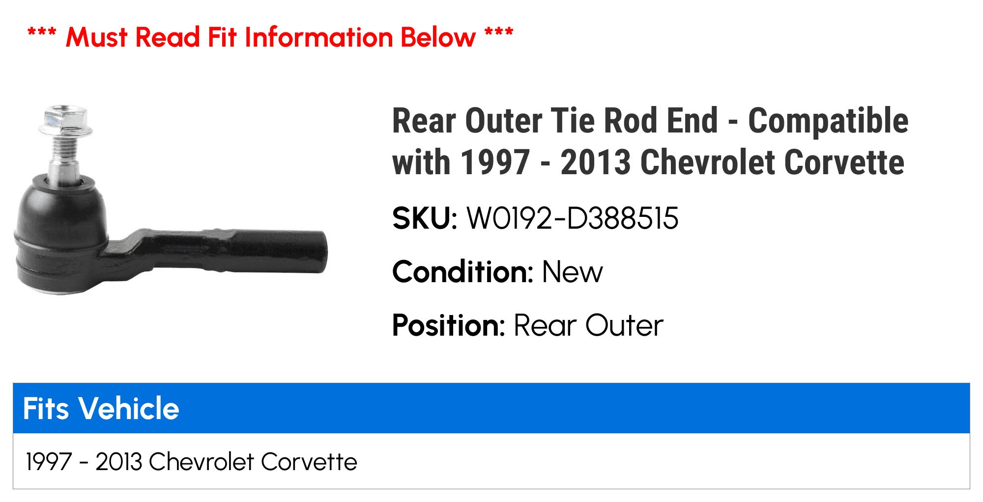 Rear Outer Tie Rod End - Compatible with 1997 - 2013 Chevy Corvette 1998 1999 2000 2001 2002 2003 2004 2005 2006 2007 2008 2009 2010 2011 2012