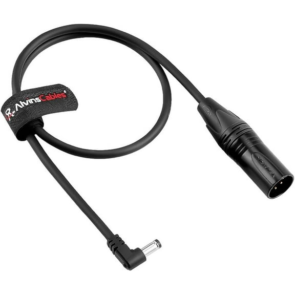 Alvin's Cables XLR 4 Pin Male to 5.5 2.1mm DC Right Angle Power Cable for Canon C70, Blackmagic Video Assist, Atomos Ninja V 60cm/2ft