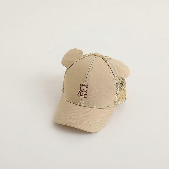 Baby Summer Hat Cartoon Bear Embroidery Adjustable Baseball Cap for Girls and Boys Cotton Sun Hat with Bear Earscloth khaki