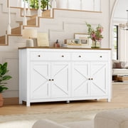 Homfa Farmhouse Kitchen Sideboard, 4-Doors 2-Drawers Wood Buffet Cabinet with Adjustable Shelves, White