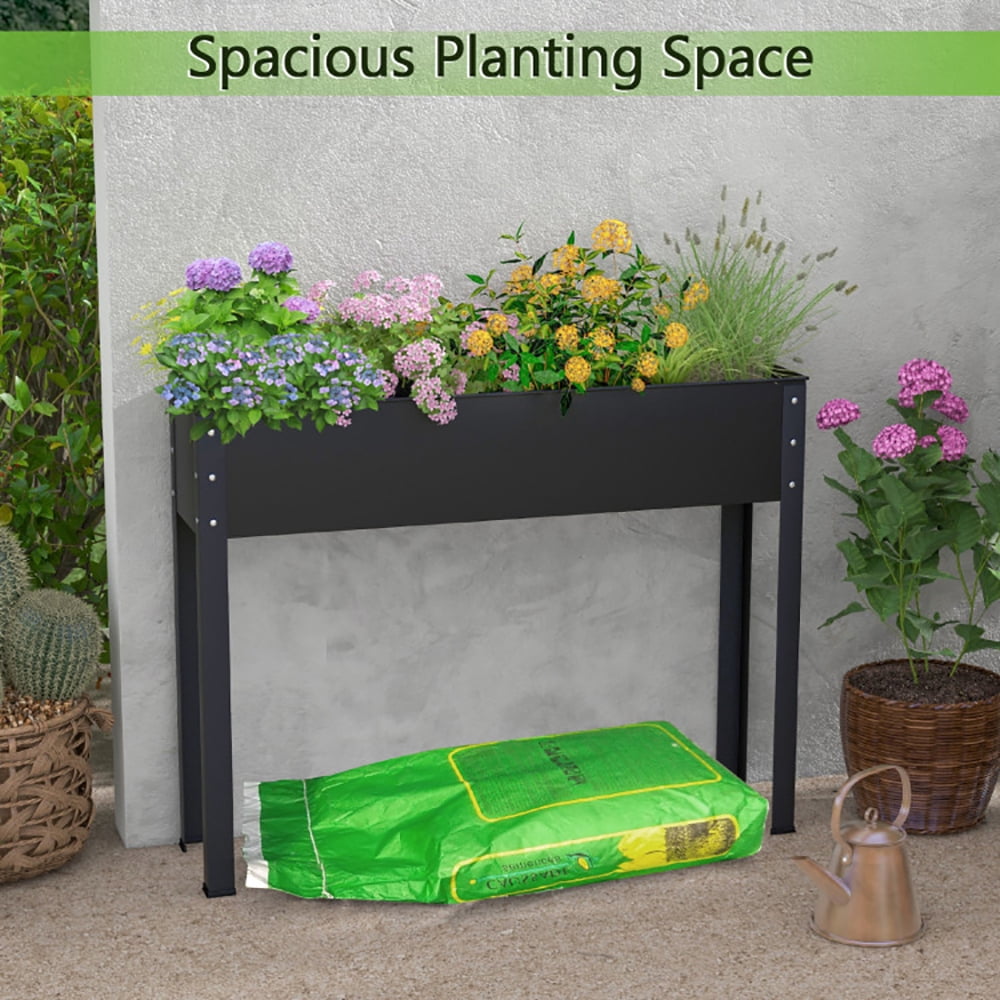 GVN Outdoor Raised Garden Bed, Yard Gardening Bed,Metal Raised Garden Bed with Legs and Drainage Hole for Vegetable Flower-40 x 11 x 31.5 inches