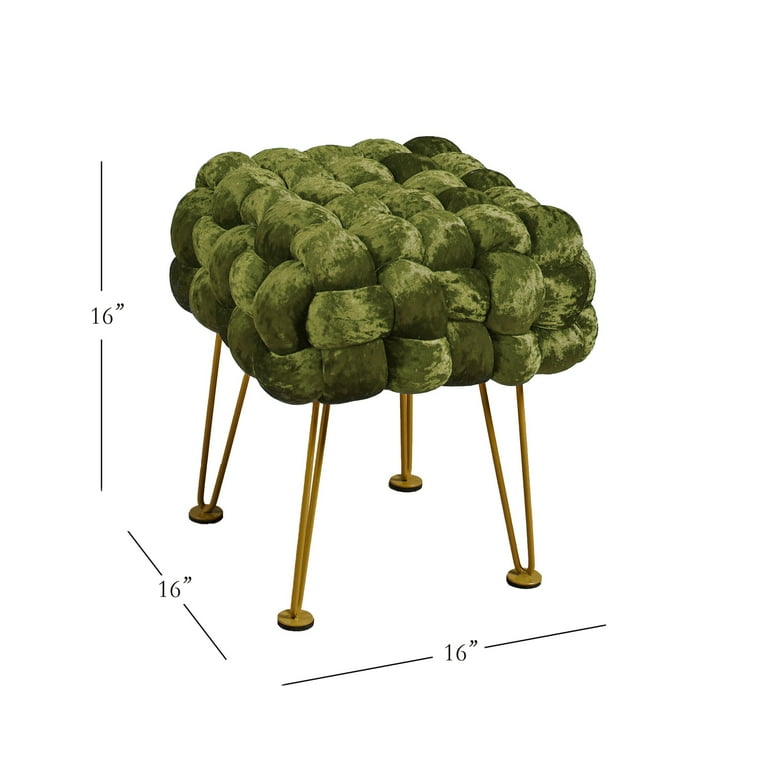 Home Soft Things Crushed Velvet Pouf Stool Ottoman - Moss Green - 16x16x16''