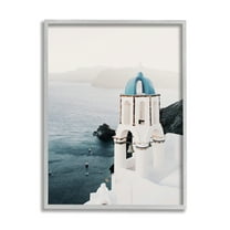 Stupell Industries Santorini Bell Tower Landscape Photography Gray Framed Art Print Wall Art, 24 x 30
