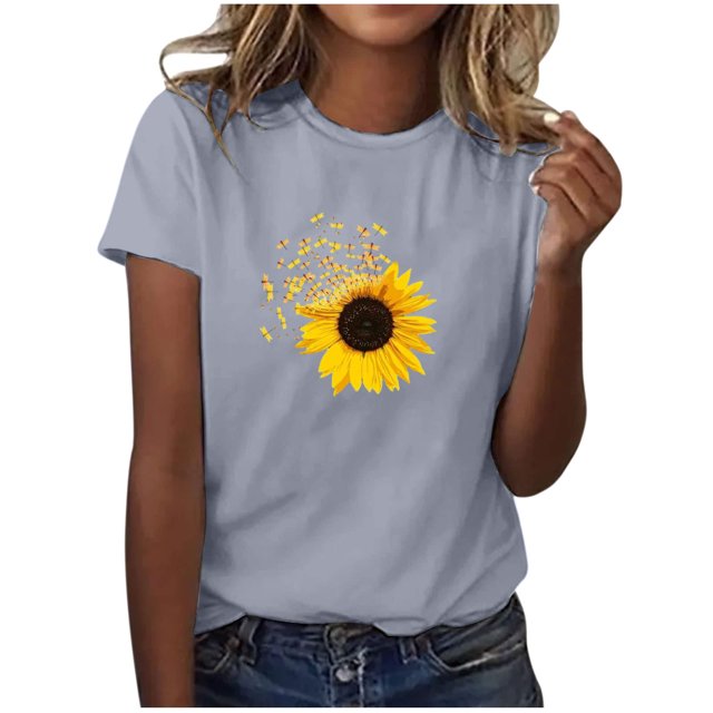 Blusas de Manga Corta para las Mujeres Divertido Impreso Cuello Redondo Tee, Vintage Humor Gráfico Blusas de Primavera para las Mujeres
