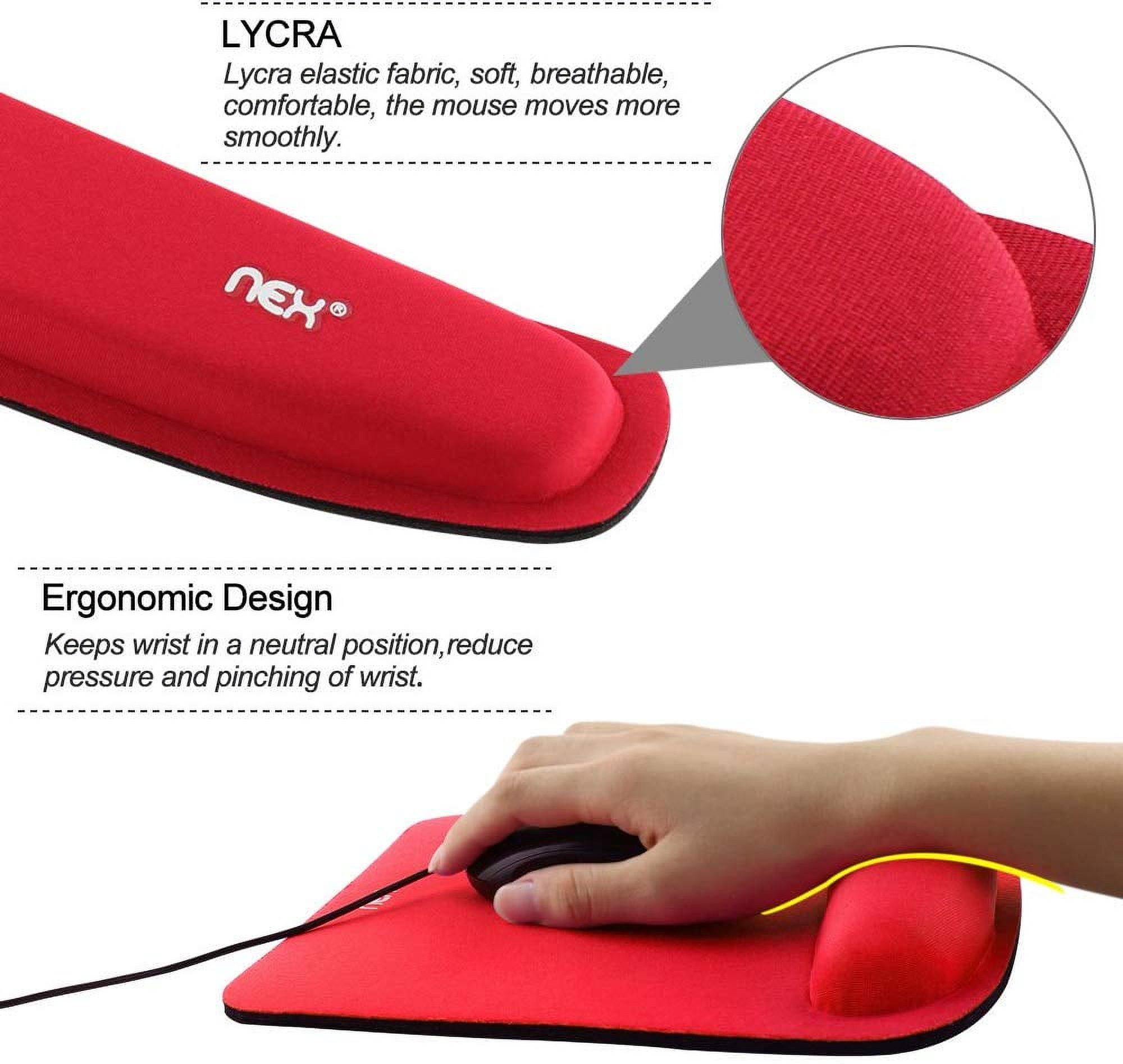NEX Ergonomic Mouse Pad with Wrist Support, Memory Foam Keyboard Wrist Rest for Computer, Red (NX-PAD006)