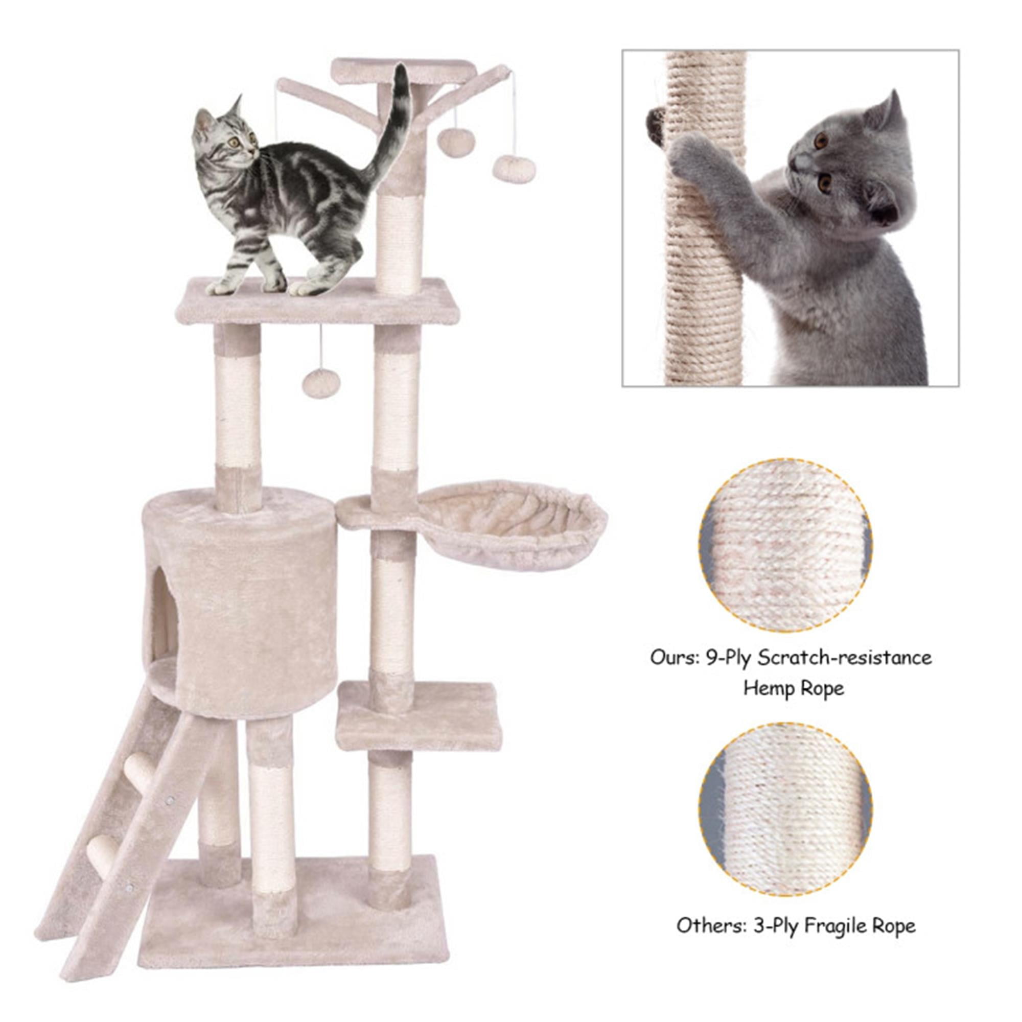 resenkos 56" Cat Tree Tower for Indoor Cats with Ladder, Scratching Posts Cat Condo for Multiple Cats Jump Platform Cat Furniture Activity Center, Beige