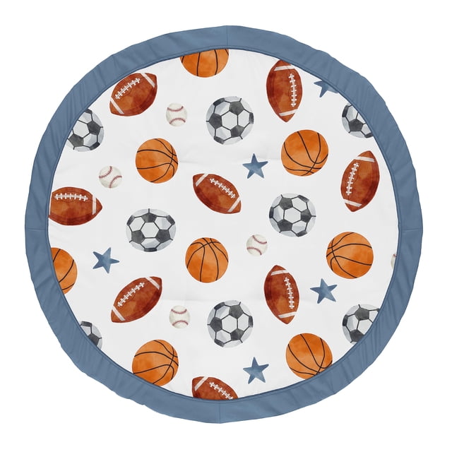 Sweet Jojo Designs Sports Theme Boy Baby Play Mat Tummy Time Activity Infant Playmat for Playpen Tent Teepee Floor Watercolor Vintage Sport Themed Soccer Football Baseball Basketball Blue Stars