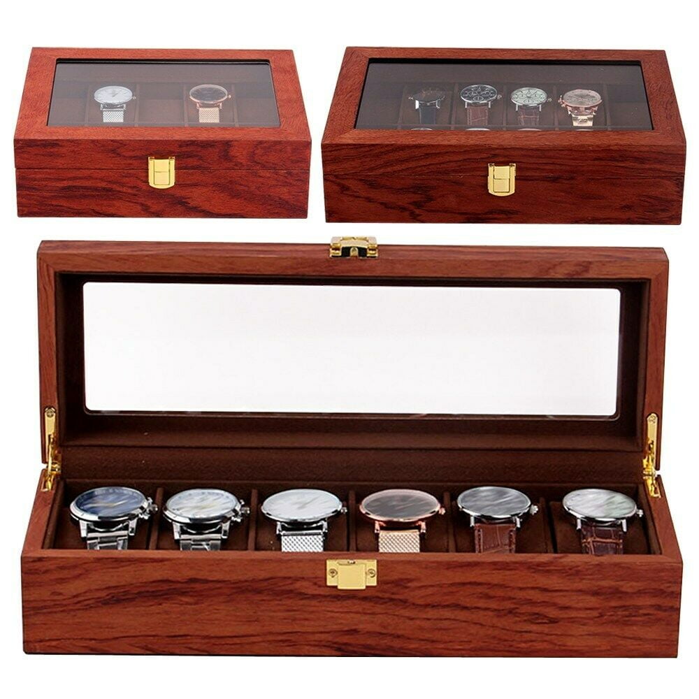12Slots Glass Top Jewelry Box Display Tray Necklace Rings Showcase Storage Case 