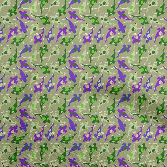 oneOone Velvet Olive Green Fabric Asian Japanese Koi Fish Fabric For Sewing Printed Craft Fabric By The Yard 58 Inch Wide