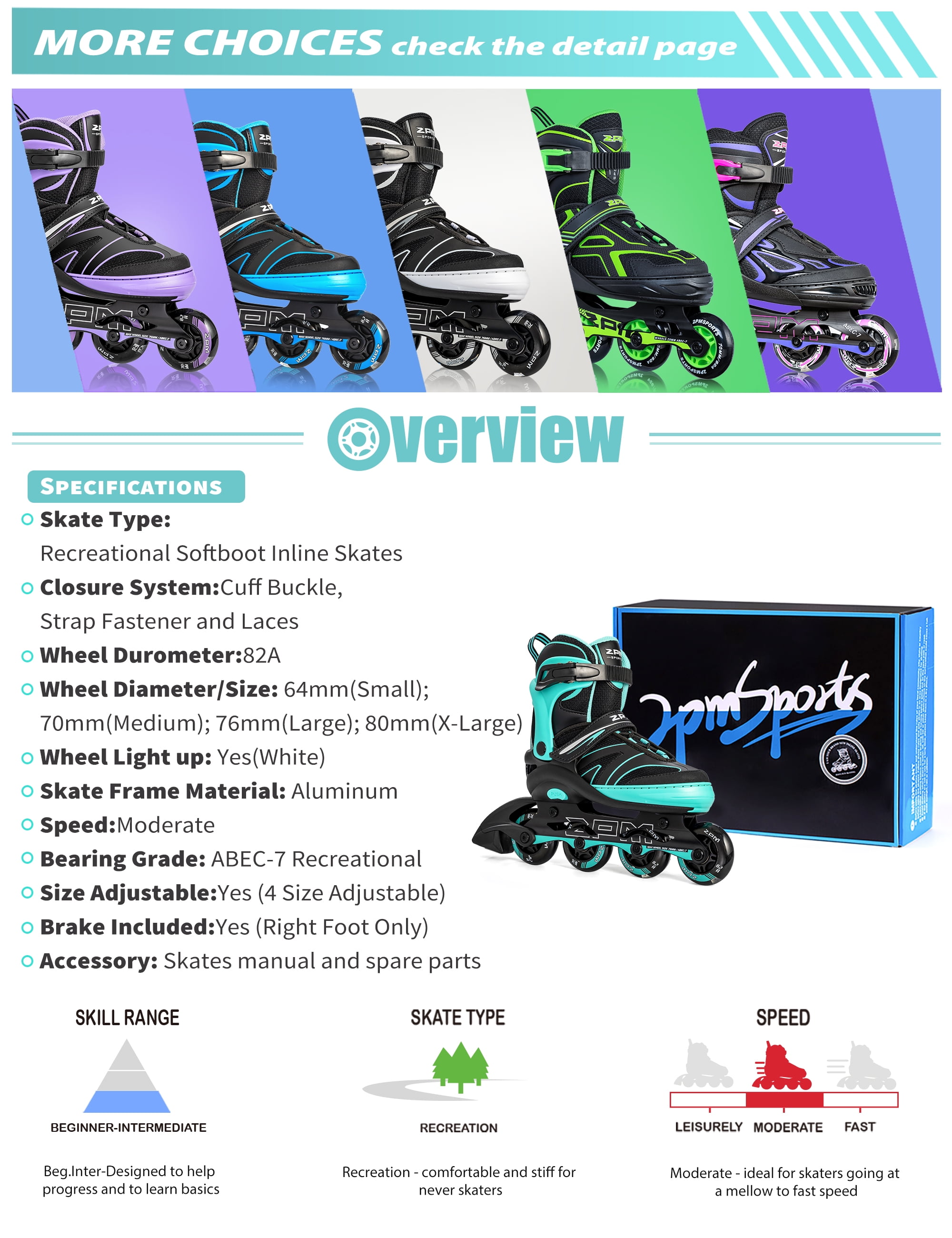 2PM SPORTS Kids Adjustable Inline Skates, Youth Inlie Skates for Girls Boys Women Ages 4-12 5-8 8-12 with Full Light Up Wheels