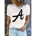 thumbnail image 1 of Camiseta Para Mujer De Verano Cuello RedondoWomen's Fashionable 'A' Letter Print T-Shirt - Casual Round Neck Short Sleeve, Comfortable Polyester Blend, Ideal for Summer & SportsFather's Day, Mother', 1 of 7