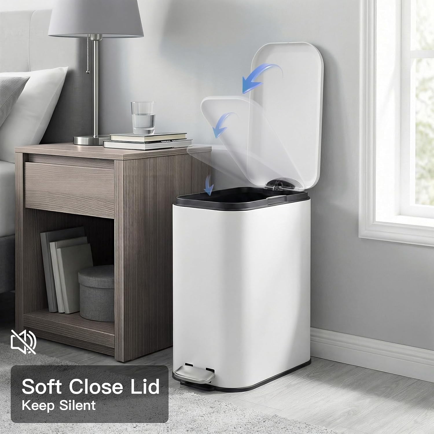 Stainless Steel Bathroom Trash Can with Lid, 3.2 Gallon Slim Step Wastebasket for Bedroom Office