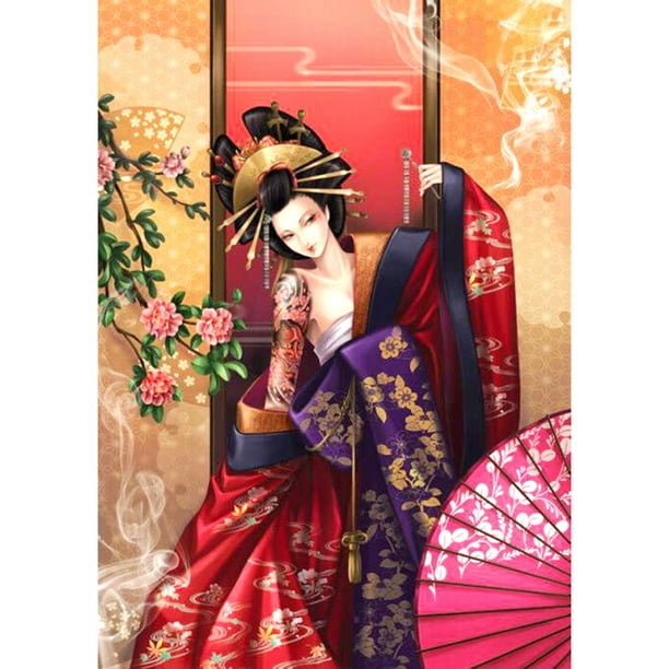 Cuadros Decorativos 5D bricolaje taladro redondo completo diamante pintura Geisha japonesa Ehuebsd Nuevos Originales