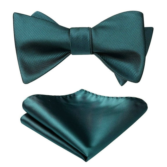 HISDERN Green Bow Ties for Men Formal Tuxedo Bowtie Self Tie Satin Bowties Pocket Square Set