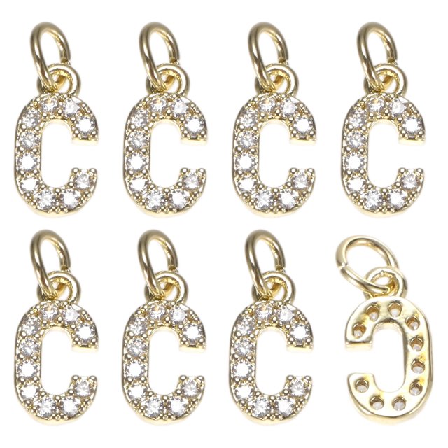 Uxcell 8 Pack 0.1" Encanto de letra C de strass completo para pulseras/brazaletes de bricolaje Oro