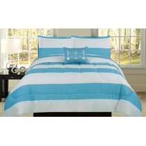 Nautical Coastal Stripes King Comforter Bedding Bed Set Blue And