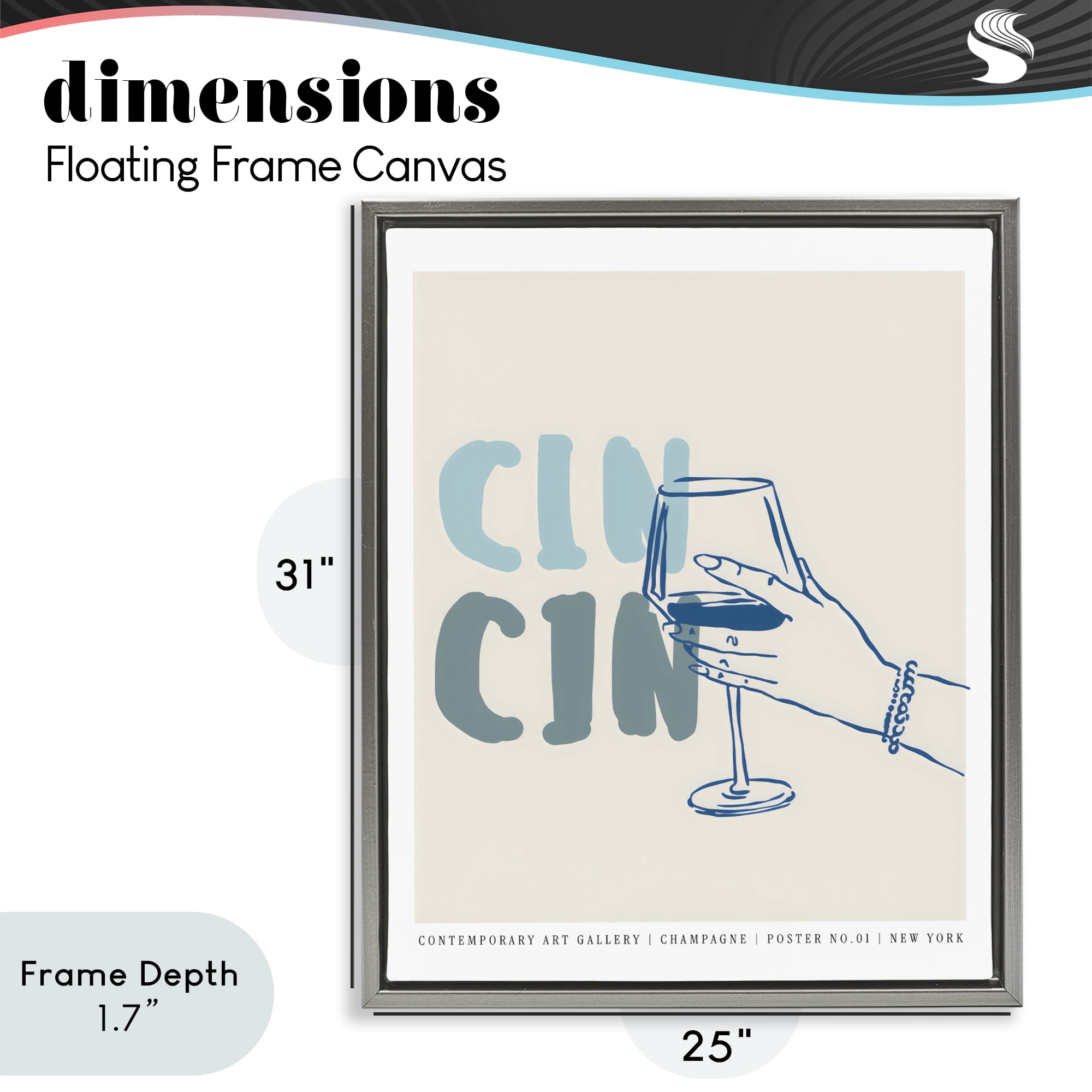 Stupell Industries Cin Cin Blue Champagne Toast Gray Framed Floater Canvas Wall Art, design by The Prints Vibe