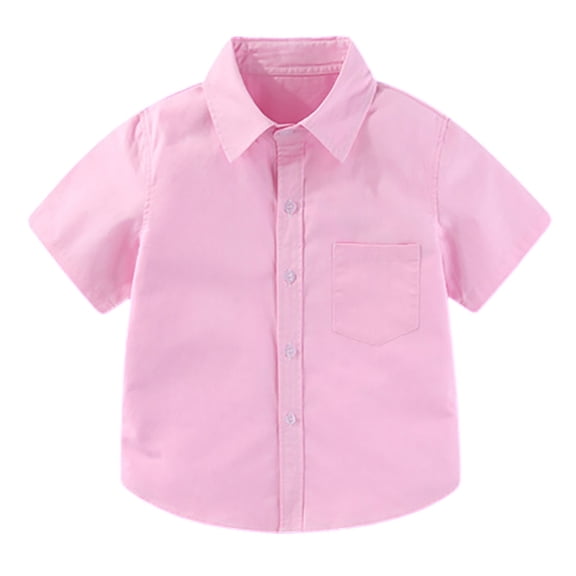 YunPes Boys Short Sleeve Button down Shirt Kids School 𝐔niform Dress Shirts with Chest Pockets 1‐14 Years Girl Solid Collared Shirt