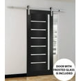 thumbnail image 3 of Sturdy Barn Door | Quadro 4088 Matte Black with Frosted Glass | 6.6FT Rail Hangers Heavy Hardware Set | Solid Panel Interior Doors, 3 of 6