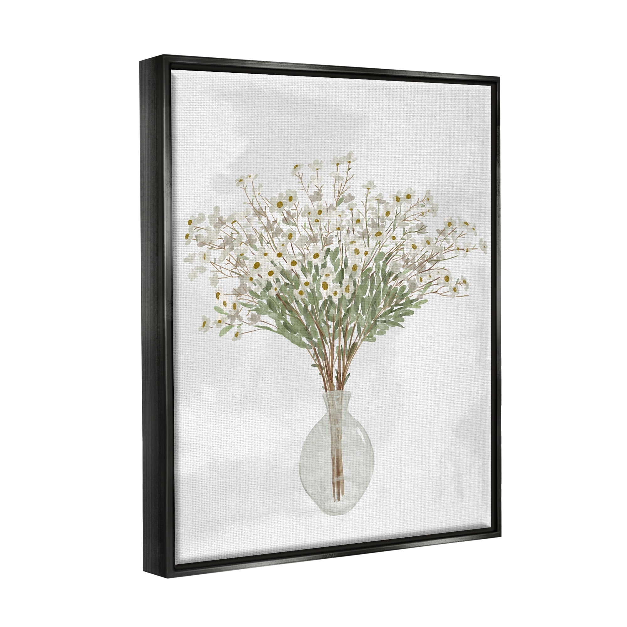 Stupell Industries White Daisy Wildflowers Arrangement Delicate Glass Vase Painting Luster Gray Floating Framed Canvas Print Wall Art, Design by Ziwei Li