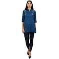 thumbnail image 2 of Phagun Women's Blue Cotton Modal Embroidered Summer Top 3/4 Sleeve Tunic-14, 2 of 10