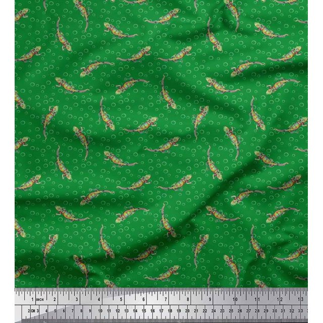 Soimoi Poly Georgette Fabric Circle & Lizard Reptile Print Sewing Fabric Yard 52 Inch Wide