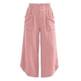 thumbnail image 5 of Womens Cotton Linen Loose Casual Long Pants with Pockets, Elastic Waist Straight Leg, Stylish Button Design, Lounge Summer Travel Daily Wear | VerBelle,Pink M, 5 of 7