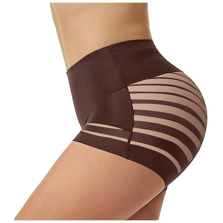 TJUJUSO High Waist Panties for Women Sexy Lace Underwear for Women Plus Size Seamless Body Slim Panty Bodyshaper Shapewear Brown S