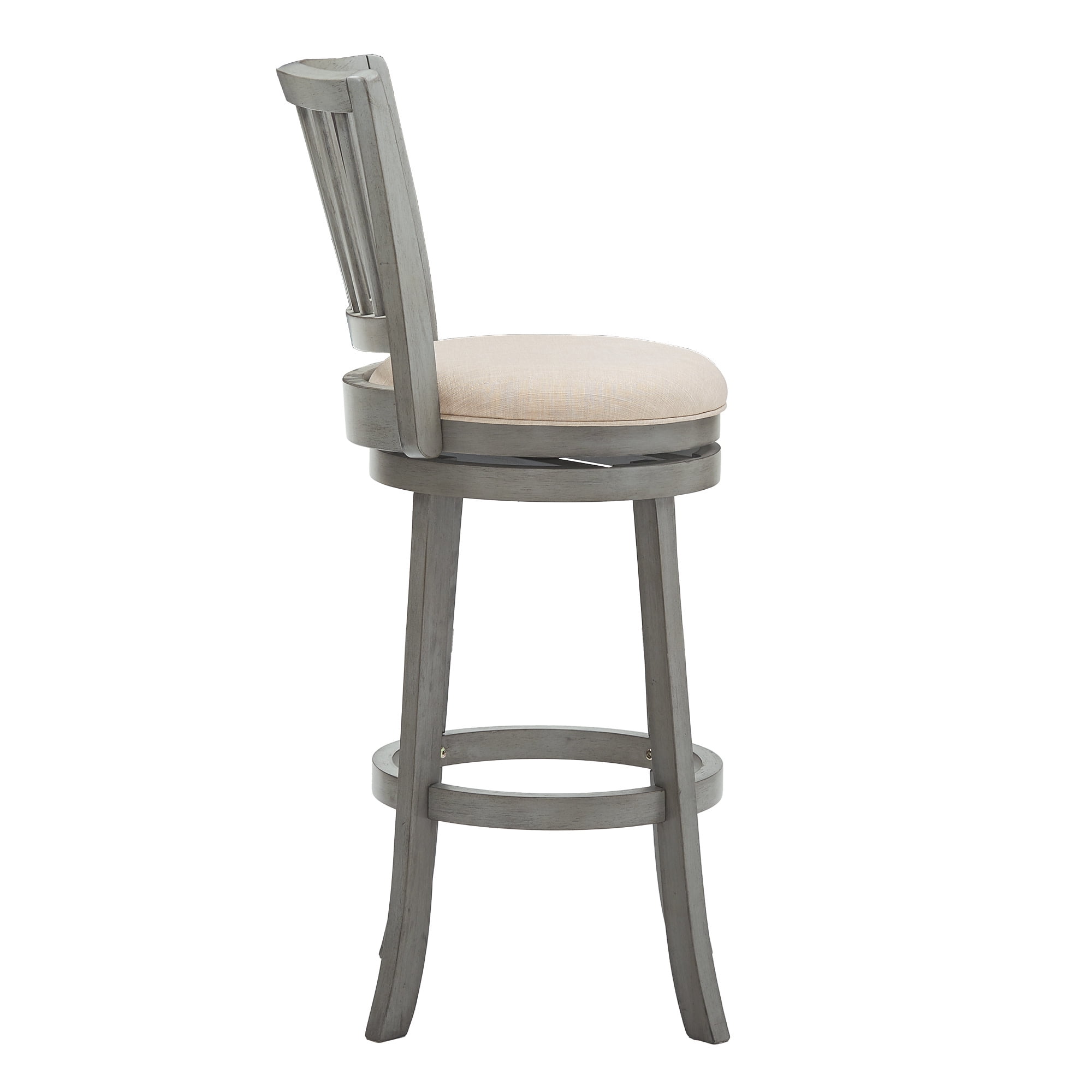 Weston Home Haas Slat Back Swivel Bar Stool, Antique Grey Finish/ Beige Linen Fabric