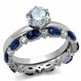 thumbnail image 2 of Blue Sapphire Diamond Bridal Ring Set, Solitaire Diamond Ring With Matching Sapphire Band, Bridal Wedding Ring Set, 14K White Gold Plated, 2.6 Ct Simulated Diamond And Blue Sapphire, 2 of 4
