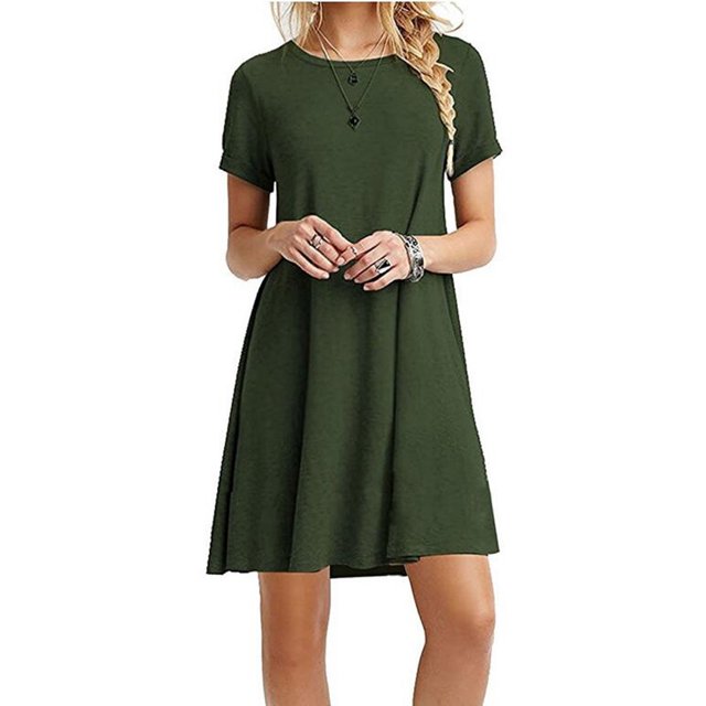 Nouvelle Robe Midi à Manches Courtes et Col Rond pour Femmes, Couleur Unie, Décontractée, Simple, T-Shirt Ample