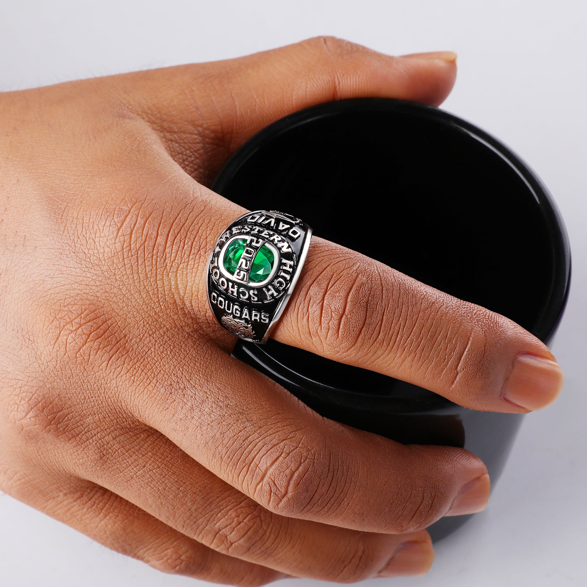 Mementos USA Custom Men's Class Rings 10kt White Gold for High School and College-Royal