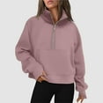 thumbnail image 2 of Xudanell Crop Tops for Women Trendy Women Half Zip Cropped Hoodies Fleece Quarter Zip Up Pullover Sweatshirts Winter Clothes 2024 Outfits Sweater Coat (Pink,L), 2 of 4