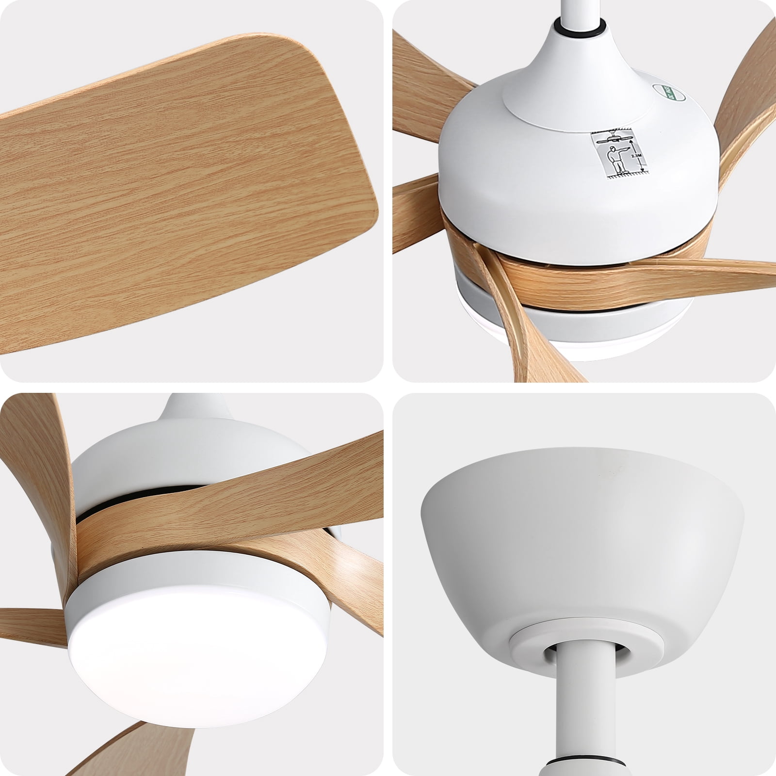 Ceiling Fan 45 Inch with Light and Remote Control, Indoor Smart Ceiling Fan and LED Light Fixture with Reversible DC Motor for Living Room Bedroom, White
