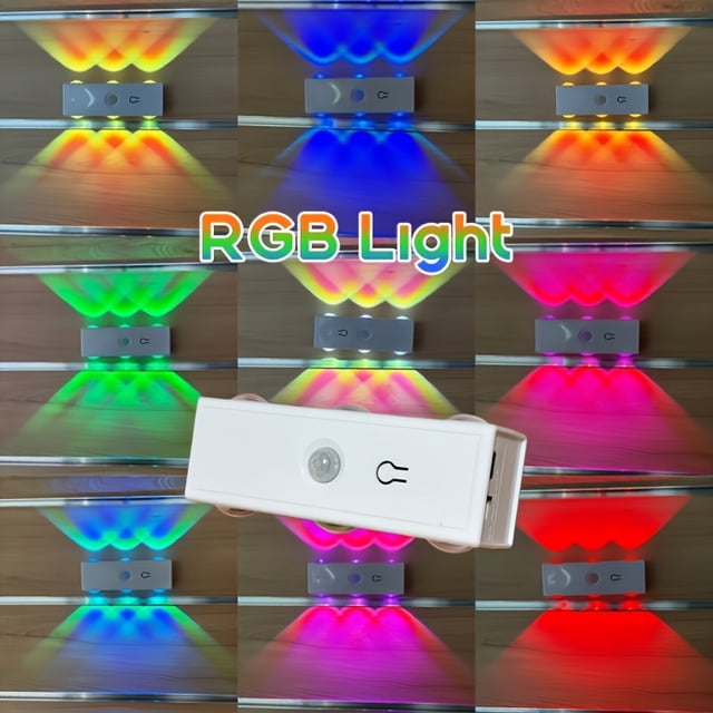 Luz nocturna con sensor de movimiento de 1 pieza, luz de pared magnética desmontable, recargable por USB, iluminación arriba-abajo para armario, pasillo y escaleras de 7 colores