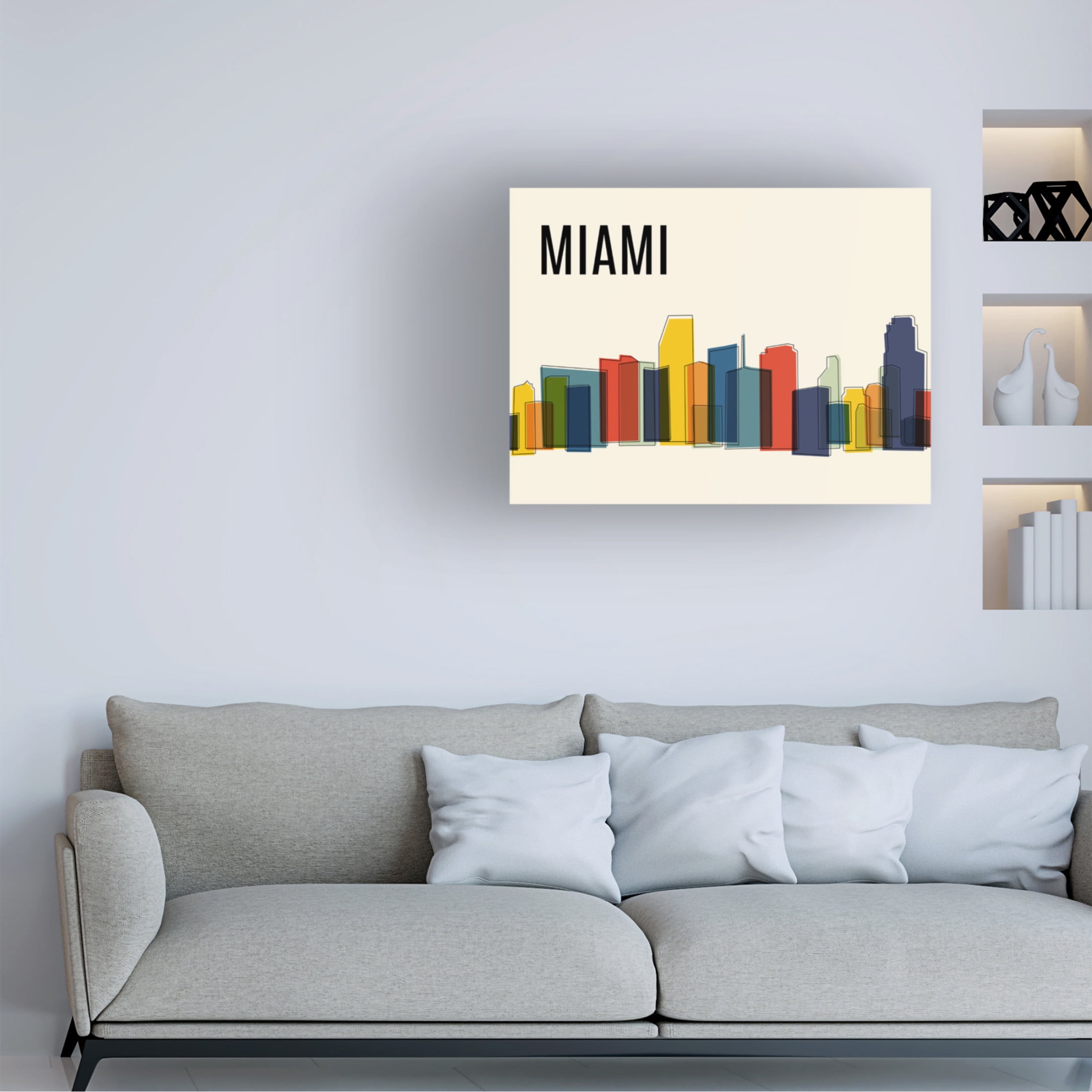 Canvas Wall Art - Tom Quartermaine 'Miami Mid Century Modern Cityscape' Wall Art for Living Room, Bedroom, or Office Décor by Trademark Fine Art - 47 x 35 Inches