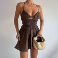 thumbnail image 1 of Mini Vestido Vestido sin espalda para mujer, vestido fruncido de línea A, jersey calado, ropa de fiesta Sexy para discoteca Cgtredaw Marrón L para Mujer, 1 of 7