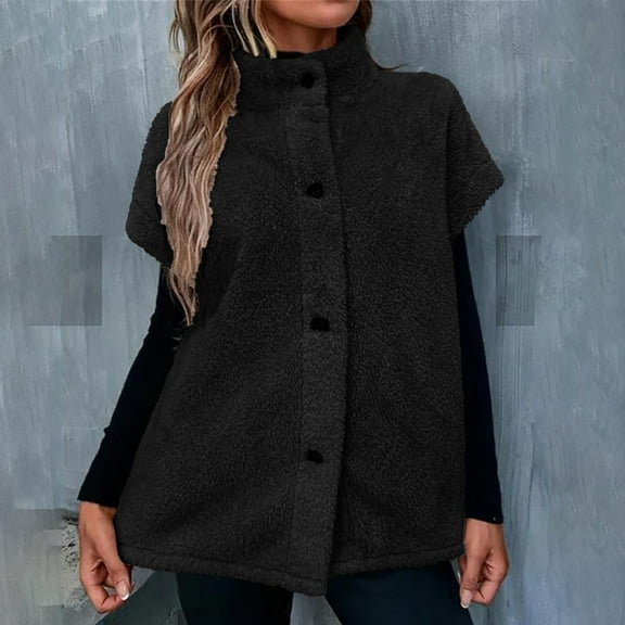 EOYWHK Womens Fuzzy Fleece Vest Casual Oversized Warm Button Down Sherpa Vest Jacket with Pockets
