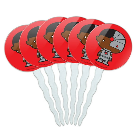 Justice League Cyborg Cute Chibi Character Cupcake Picks Toppers Decoration Set of 6