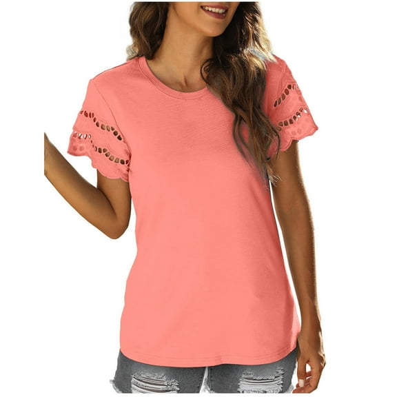 2025 Womens Lace Short Sleeve T Shirts Summer Tops Loose Casual Tee Shirt
