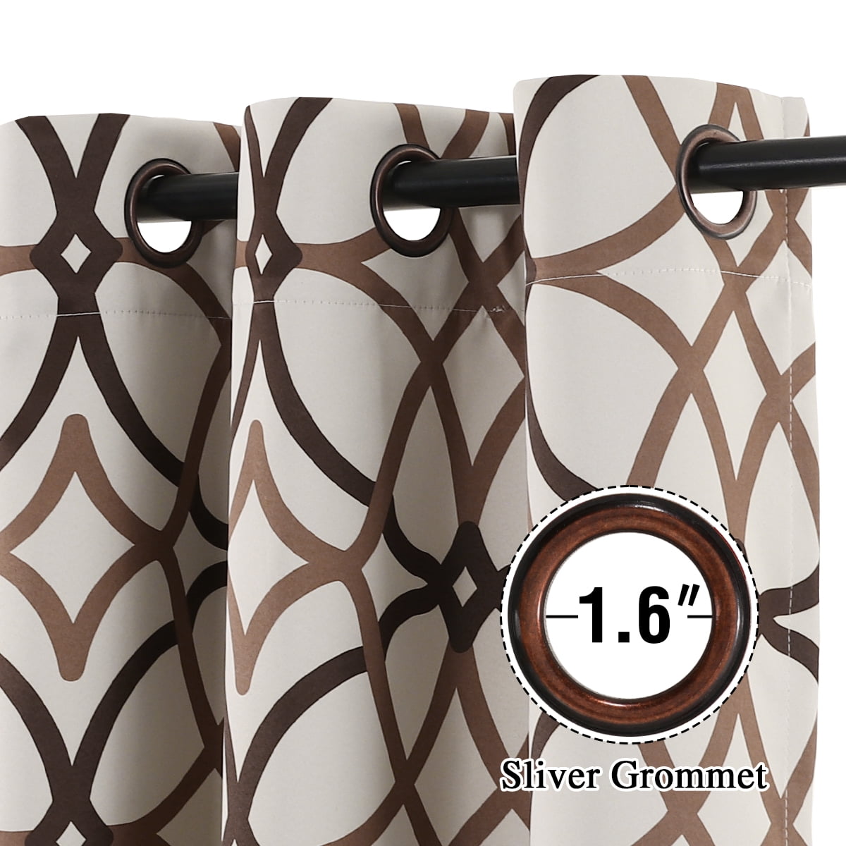 PrimeBeau Thermal Insulated Grommet Blackout Curtains for Bedroom 63 Length - Window Treatment Home Decor Curtains for Living Room Taupe and Brown Geo Pattern, Noise Reducing Curtain Drapes, 1 Pair