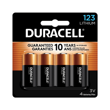 Duracell CR123A 3V Lithium Battery for Home Devices, 4 Count